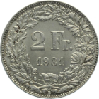 2 Franken 1931 B - fast stempelglanz